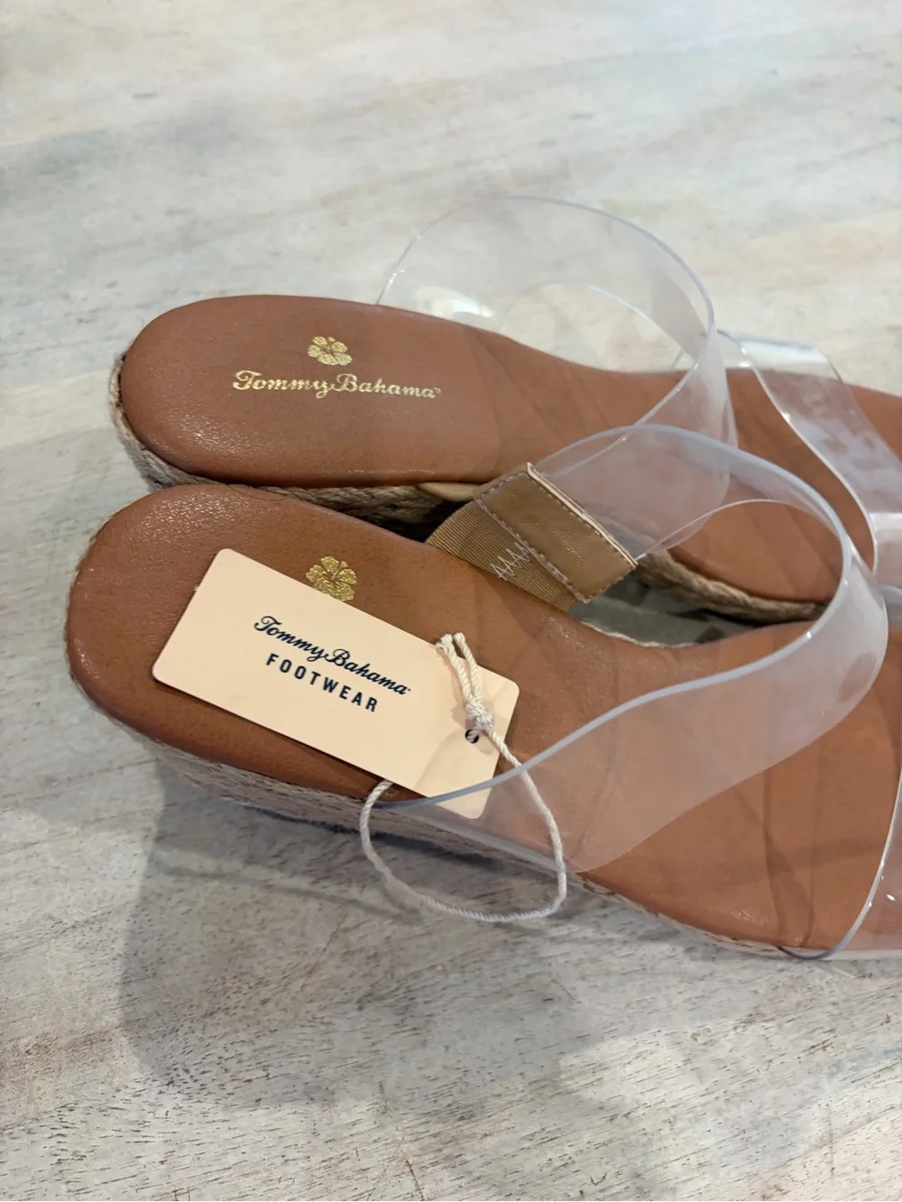 🌴☀️🌴Tommy Bahama Chic & Comfy Clear-Strap Tan Espadrille Wedge Sandals🌴☀️🌴